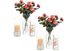 Vase Cylindrique en Verre Decoratif Transparent - Inweder Lot de 6 Vases Fleur Photophore Bougeoirs Hurricane Bougeoir Verre pour Bougies Pilliers Bougies Flottantes Centres Table Mariage 15+20+25cm