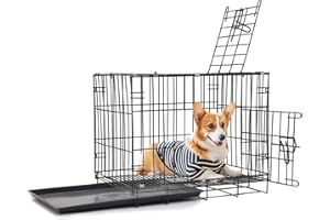 The Fellie 14in Small Dog Crate, Dog Cage, Includes Leak-Proof Pan, Folding Metal Training Dog Crate, 2 Doors Puppy Pet Cage, Indoor Outdoor Basic Dog Crates, Suitable for All Kinds of Small Pets