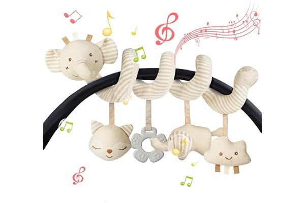 Vicloon Jouet de Poussette de Bébé, Spirale d'activité Bébé, Jouets Suspendus, Jouets D'activités de Voyage, Jouets en Peluche pour Cadeaux Naissance d'anniversaire (Éléphant Beige)