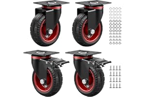4 Stück Schwerlastrollen 100mm Lenkrollen mit Bremse, 360° Drehbar Transportrollen mit Schwerlast Deckplatte Vollgummi Rollen aus Antirutsch Polychlorid Tragkraft 600kg(2 Lenkrollen 2 Bremsrollen)