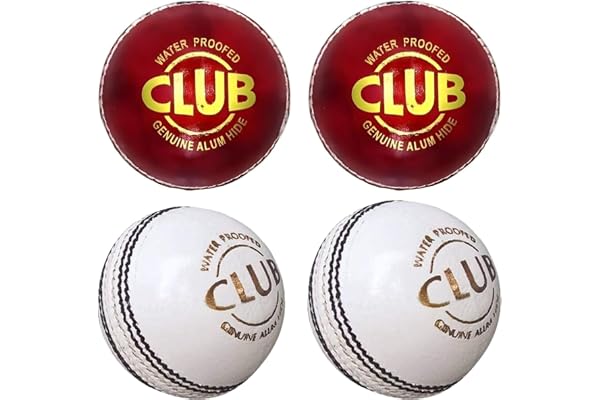 Gaurav Sports Sports Leather Club Cricket Ball for Sports and Practice White & Red Color Standard Size (RED&White (Pack of 4))
