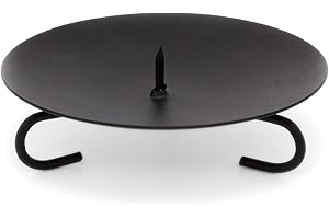 CAROUSEL HOME GIFTS Traditional Black Metal Candle Holder Candle Plate | Pillar Candle Dish Candlestick | Round Votive Candle Holders