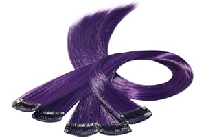 Beauty7 DIY Farbige Haarverlängerungen haarsträhnen zum einklipsen Bunte zum einflechten mit Haarclips strähnchen clip in extensions Haarteil Perücken Highlights Hair 50cm 5stk Dunkel Lila 2