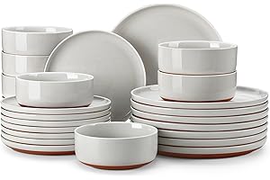 MALACASA 24 Pieces Dinner Sets for 8 People, Modern Ceramic Dinnerware Set for 8, Stoneware Plates and Bowls Sets, Dishwasher & Microwave Safe Plates and Bowls Set for 8, Grey, Series Tara