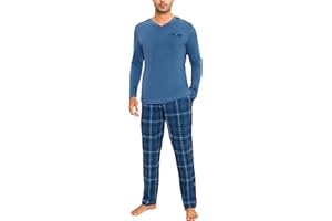 Litherday Pigiama Uomo Invernale Cotone Lungo Pigiami Due Pezzi da Uomo Manica Lunghe e Pantaloni con Tasche Morbido Loungewear
