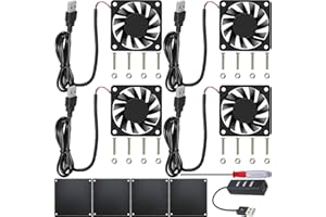 JYUDAUFU 4 Pcs 60mm × 10mm 6010 USB Brushless Cooling Fan DC 5V 3300RPM with Dust Filter Net, 4-Port USB Hub Splitter, Mini Screwdriver, for DIY/Test/3D Printer/PC-case/DVR/CPU/Small Appliances