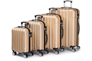 LALAHO Set de 4 Valises de Voyage, Valise Grande Taille, Valise Cabine, Petite Valise, ABS avec roulettes Pivotantes 360°, Cadenas et Poignée Télescopique (Champagne)