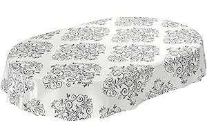 ANRO Tovaglia in tela cerata, lavabile, motivo viticci, colore beige/crema, ovale, 180 x 140 cm