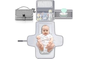 Romon Wickelunterlage, Baby Windeltasche Kompakte Wickelauflage Abwaschbar Unterwegs Wasserdicht, Faltbar Abnehmbarer Diaper Changing Mat und Wasserabweisendem Wickelunterlagen für Baby 0-9M, Grau