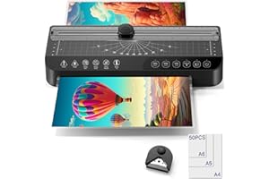 RAYCIAL Plastifieuse A4 avec 50 films de plastification - 60 secondes - Machine de plastification à échauffement rapide - Avec coupe-papier et rond d'angle - Pour usage domestique, bureau, école, photos