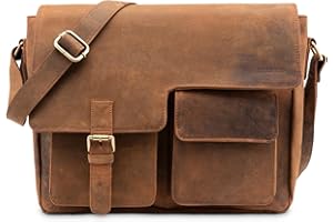 LEABAGS Bolso para Hombres y Mujeres | Bolsa de Portátil de Cuero Genuino 13 Pulgadas | Bolso Bandolera con Correa | Bolso de Hombro | Bolsa Mensajera | Bolsa de Trabajo