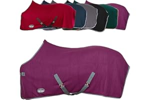 Marengos - Abschwitzdecke Economic mit Kreuzgurten (abnehmbar) | Pferdedecke mit Frontschnalle, Schweifkordel & Widerristpolster | atmungsaktive Fleecedecke | Pferde Zubehör in Violett | 155cm