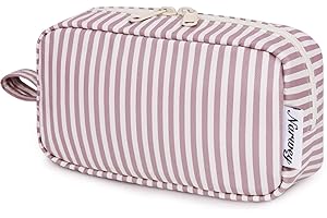 NARWEY Small Makeup Bag for Purse Travel Makeup Pouch Mini Cosmetic Bag Zipper Pouch for Women(Dusty Rose Stripe, Small)