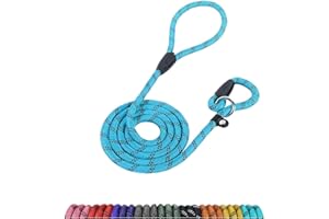 Loutep Slip Lead for Dogs- 1.8m Blue Rope Dog Lead With Reflective Stitching Slip on Easily With No Collar or Harness Needed Ideal for Large & Medium Dogs