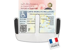 Support Carte Handicapé Pare Brise (Fabriqué en France) Porte Carte Handicapé Pare Brise Accessoires Auto Support Carte VTC / Taxi / Ticket de Stationnement - Voiture / Macaron - Pochette (Garantie)