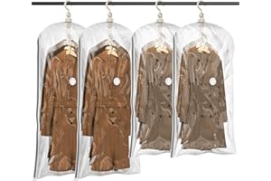 TAILI Sacs de Rangement sous Vide Suspendus pour vêtements, 4 paquets (2 longs 135x70cm et 2 courts 105x70cm), Housse sous Vide pour costumes, manteaux, vestes, organisateur de placard