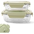 The Better Home Borosilicate Glass Lunch Box Set of 2 (410ml & 680ml) | Tiffin Box for Office for Men Women | Lunch Box for Women School Kids | Microwave Safe Leak Proof Airtight Lunch Boxes (Green)