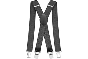 PEJOYE Tirantes para hombre, 4 cm de ancho, pantalones de trabajo, resistentes, pantalones de moto, largos, espalda en X, 4 clips metálicos, ajustables y elásticos, talla única para hombre y mujer
