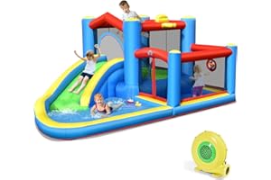 DREAMADE Château Gonflable pour 3 Enfants 3-12 Ans, Charge Max. 90KG, Maison de Jeux Géante avec Toboggan, Piscine,Trampoline,400 x 310 x 192 cm pour Intérieur & Extérieur (avec Gonfleur 450W)