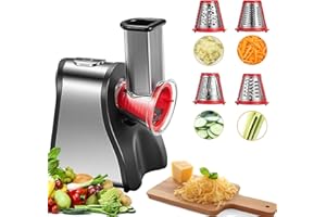 FOHERE 4 en 1 Râpe a Légumes Électrique, Découpe légumes électrique 200W Râpe Carottes Electrique pour Fromage, Carottes, Pommes de Terre, Concombres, Argent