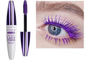 HISUNBEN Mascara viola impermeabile, 10 ml, resistente all'acqua, a lunga durata, volumizzante, per Natale, Halloween, feste, matrimoni (Tubo bianco - Viola)