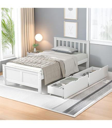 VidaXL Cadre De Lit Simple 90x200cm Avec Tiroirs - Bois De Pin Massif, Sommier Et Rangement