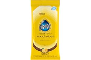 Pledge Expert Care Wood Wipes, Works on Wood, Granite, and Leather, Cleans and Protects Lemon, 24 Wipes