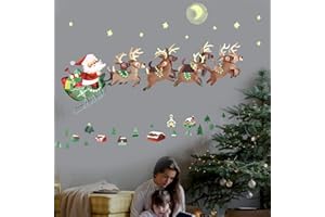 decalmile Adesivo Murale Natale Babbo Natale e Renna Vetrofanie Bambini Adesivi da Parete Finestra Vetrina Festa Decorazione Natalizia