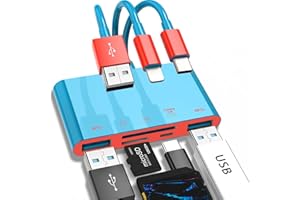 JOOPSHEE 5-in-1-Speicherkartenleser, USB-OTG-Adapter & SD-Kartenleser für iPhone/iPad, USB-C- und USB-A-Geräte mit Micro-SD- & SD-Kartensteckplätzen, unterstützt SD/Micro-SD/SDHC/SDXC/MMC(BlauRot)