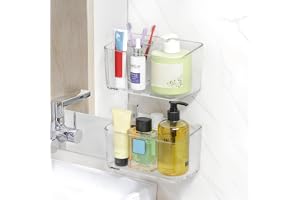 PAVSTINE Duschhylla utan borrning Transparent, 2 st duschhyllor Badrumsorganiserare med avrinningshål, Badhylla, Duschkorg med 2 sugproppar, Shower Caddy, Shampohållare för dusch, Mellan