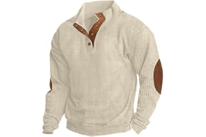 Hisir Mens Corduroy Sweatshirts Henley Neck Snap Buttons Stand Collar Long Sleeve Winter Sweatshirt Tops