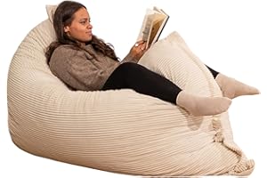 bananair - Puff Gigante de Pana Ancho - Suave y Confortable - Puff Cama con Relleno de Espuma Incluido, Óptimo Apoyo para la Espalda - Bean Bag, Sofa Puff XXL Muy Cómodo (180 x 140 cm, Blanco Roto)