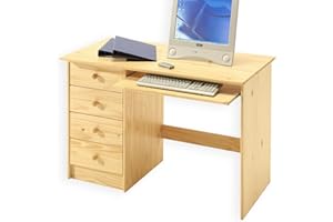 ‎IDIMEX IDIMEX Kinderschreibtisch Schülerschreibtisch MALTE Schreibtisch mit Tastaturauszug und 4 Schubladen, Kiefer massiv Natur lackiert