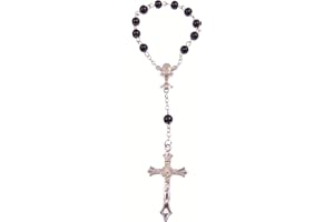R. Heaven Black round glass one decade pocket rosary beads decenary chalice center