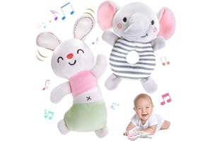 PETARMS Baby Rattle Toys for 0-6 Months - 2Pcs Newborn Soft Rattles Ring Elephant Sensory Plush Toy Set for 0 3 6 9 12 Month Infant Boys Girls Shower Gift (Elephant/Bunny)