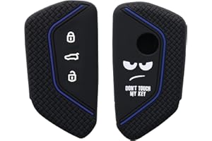 kwmobile Autoschlüssel Hülle kompatibel mit VW Golf 8 3-Tasten Autoschlüssel Hülle - Schlüsselhülle Don't Touch My Key Weiß Schwarz Blau