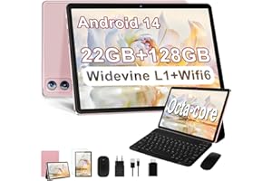 Dghrti Tablet Android 14 10 Pulgadas, 22GB RAM + 128GB ROM (TF 1TB), Octa-Core, 2.0GHz, Widevine L1, 8000mAh, Dual WiFi, 5MP+8MP, Carcasa MetÃlica, Tablet 2 en 1 con Teclado y Ratón-Dorado