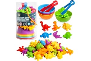 Simfunso Toys for 3 Year Old, Counting Dinosaurs Set, Color Sorting Dinosaurs for Toddlers, Dinosaurs Toys for Kids 3-5, Montessori Preschool Learning Sets, for 3 4 5 Year Old