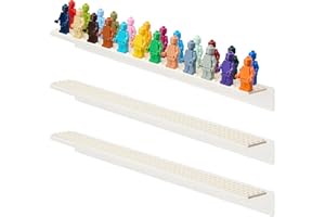 Tapeera 3-Pack Minifigure Display Case Holds Up To 72 Figures - Acrylic Floating Shelf Display With Brick Building Baseplates - Figure Display Cabinet Wall Mount - Minifig Organizer (White Baseplates)