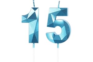 Yiran 15th Birthday Candles, Number 15 Candle, Blue Candle for Cake, Happy Cake Candles Topper Decorations Boys Men Party Wedding Anniversary Supplies