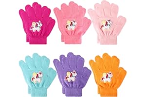 JUPSK Kinder Winterhandschuhe Fingerhandschuhe Gestrickte Vollfinger Warme Handschuhe für Mädchen Jungen, 4-9 Jahre Alt, Bunte Einhorn Radhandschuhe 6 Paare