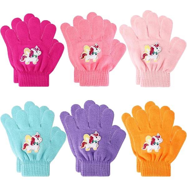 Geyoga 3 Paar Kinder Handschuhe Kleinkind Vollfinger Strickhandschuhe für 5-10 Jährig Kinder Mädchen (Lila, Rosa, Rosarot) Fashion