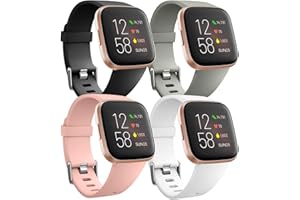 Ouwegaga Compatible con Fitbit Versa Correa/Fitbit Versa 2 Correa, Banda de Repuesto de Silicona para Fitbit Versa/Fitbit Versa Lite Correa, Pequeño Grande, 4 Pack