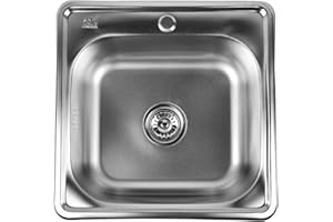 ANW HOME Fregadero de cocina con sifón, fregadero de cocina de acero inoxidable con agujero para grifo, fregadero de esquina de acero inoxidable empotrado (Satin - 48x48 cm)