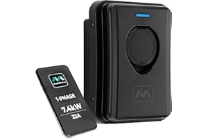 Masterplug Smart EV Home Wall Charger for Type 2 Electric and Plug-In Hybrid Vehicles, Socketed, Mode 3, Auto-Lock, Solar Charging, Single Phase, Wi-Fi, Black, IP55, 7.4kW, 32A, EVCM3SS7B-MP