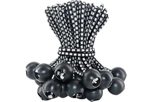 LOOGI Bungee Cord with Balls, 25Pcs 6 Inch Black Bungee Ball Cords, Heavy Duty Tarp Bungees Ties Elastic Tie Down Straps for Tarpaulin Tent Camping Pavilions Flag Marquee