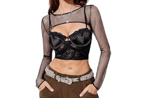 IKOPFLN 1 Stück Damen Crop Top Sexy Netzshirt Transparentes Mesh Durchsichtig Bluse Oktoberfest Clubwear Oberteile für Festival Rave Outfits, Mesh oberteil,L