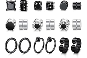 MILACOLATO 9 paia Orecchini Magnetici per Uomo Donna Argento Non Forato 316L Orecchini Magnetici in Acciaio Inossidabile CZ Magnete clip su Orecchini Finti Set Nero/Argento