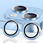 Babilden İphone Al&uuml;minyum Alaşım &Ccedil;er&ccedil;eveli Tempered Glass Kamera Lens Koruyucu (iPhone 15 Plus Mavi)