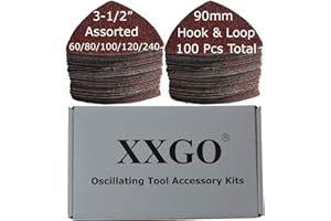 XXGO 100 Pcs 3-1/2 Inch 90mm Triangular 60/80 /100/120 /240 Grits Hook & Loop Multitool Sandpaper for Wood Sanding Contains 20 of Each Fit 3.5 Inch Oscillating Multi Tool Sanding Pad XG9020U
